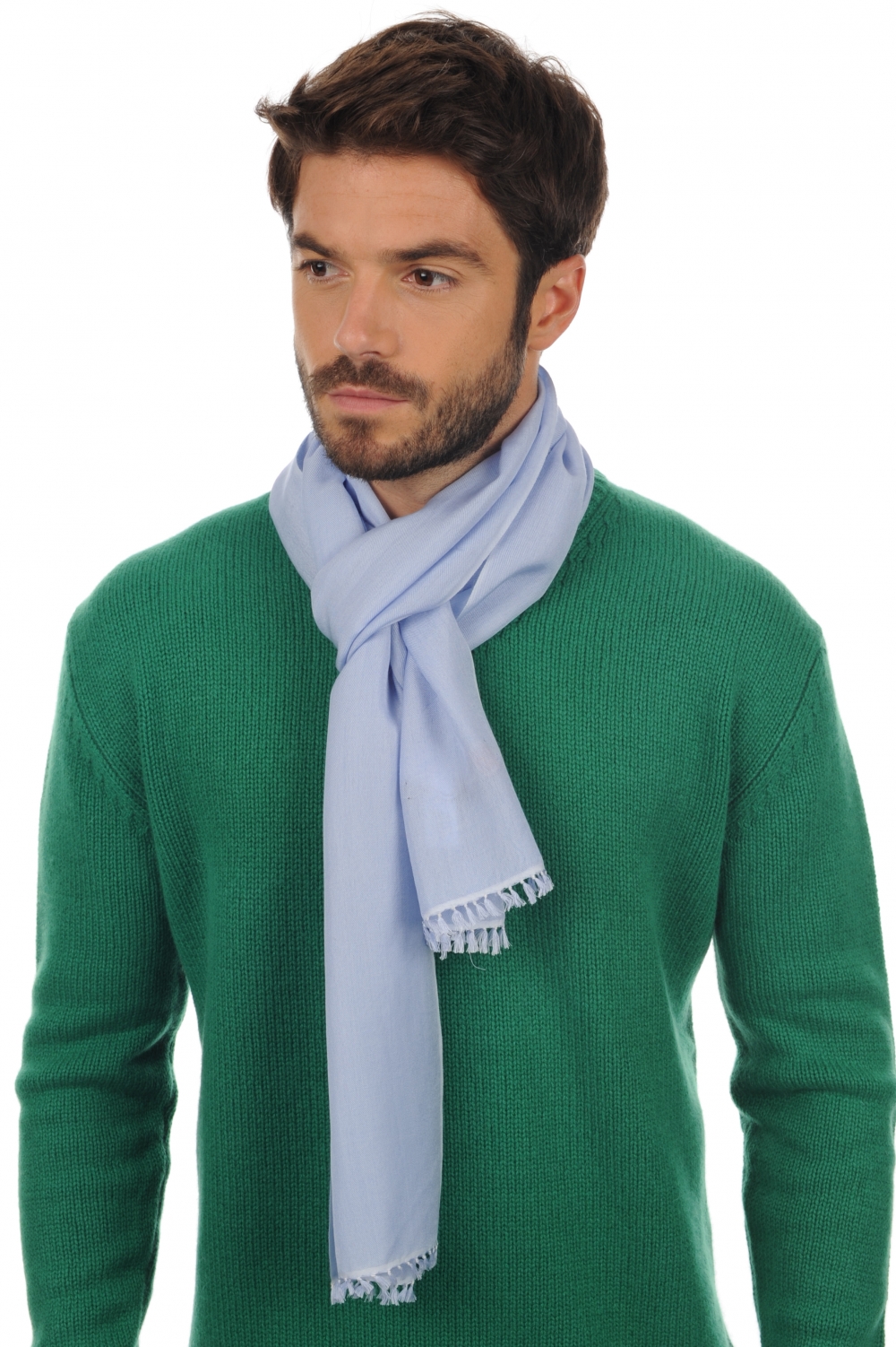 Cashmere & Zijde accessoires stola scarva hemels blauw 170x25cm